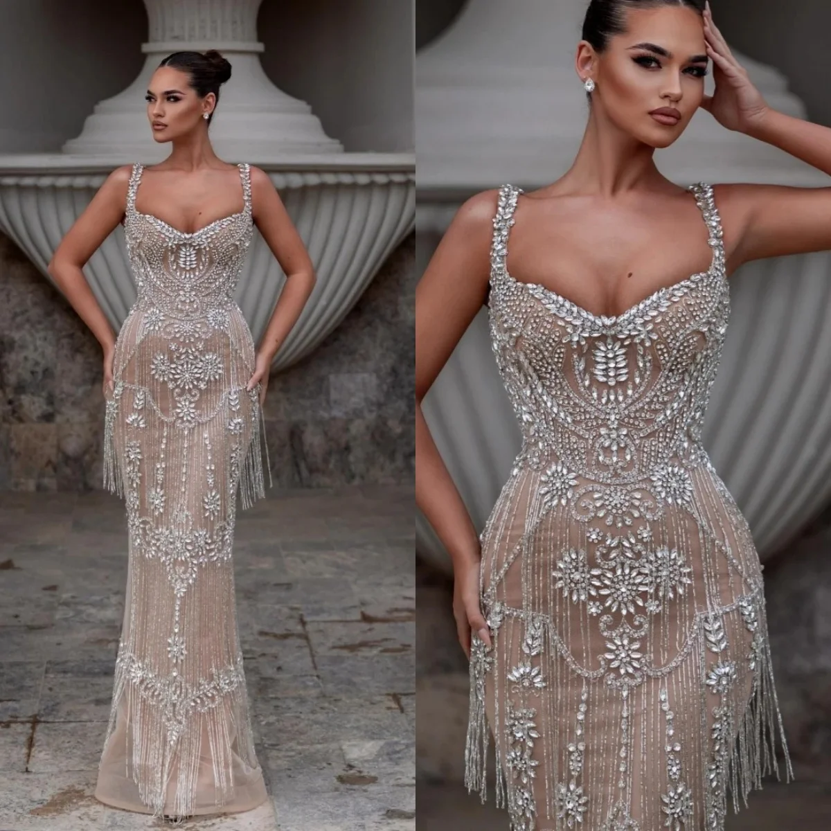 

Роскошные хрустальные вечерние платья по индивидуальному заказу, сексуальное платье без рукавов с кисточками и бисером, платье для выпускного вечера на бретельках длиной до пола, вечернее платье