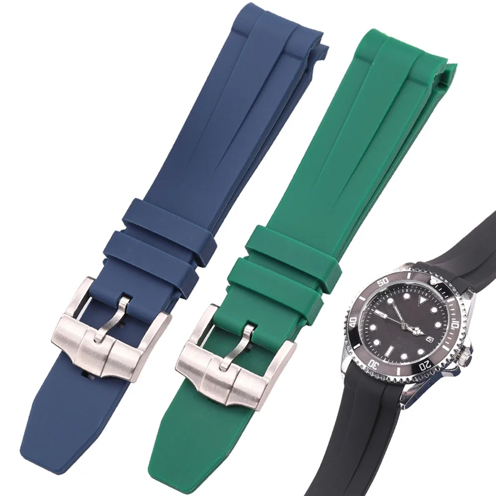 Watch Strap Top Rubber Watch Strap 20mm for Omega Curved End Soft Silicone Watchband Black Green Blue Diving Bracelet Wrist Band