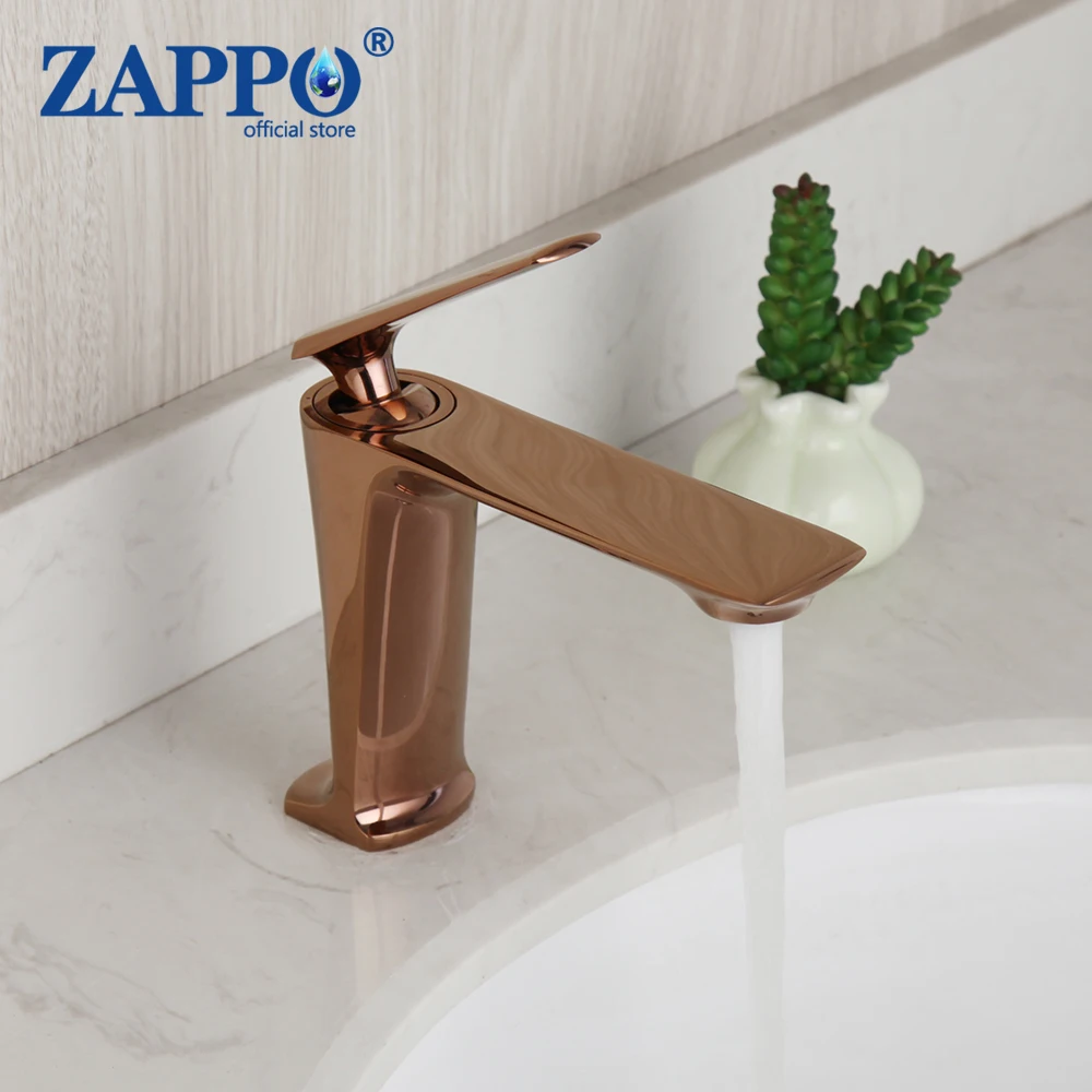 ZAPPO Rose Golden Bathroom Faucet Wash Basin Sink Tap Steam Spout Deck Mounted Solid Brass Rose Golden Mixer Tap Faucets