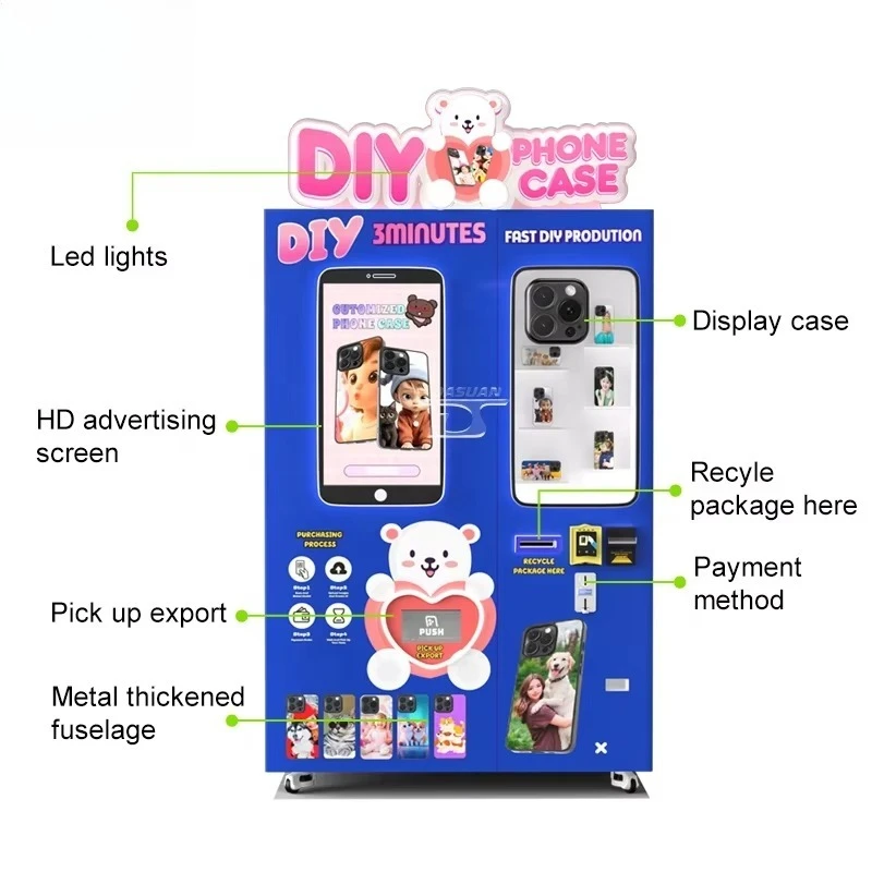 新型商用高収益セルフサービスカスタムDIY携帯電話ケースプリンター全自動携帯電話ケースプリンター自動販売機