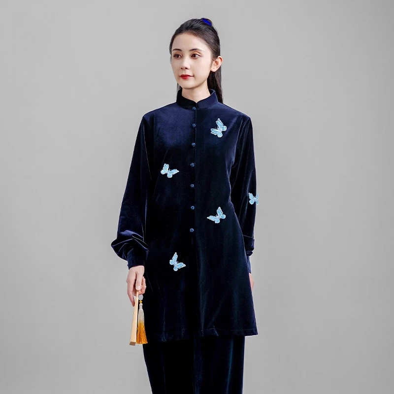 Velvet Tai Chi Suit Winter Thick Warm Kung Fu Uniform for Women Men Unisex Martial Arts Clothing Elegant Embroidery