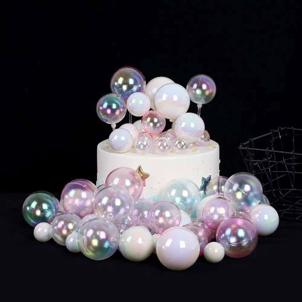 6pcs Colorful Clear Balls Cake Toppers Balls Cupcake Cake Insert Topper for Wedding Birthday Party Decors