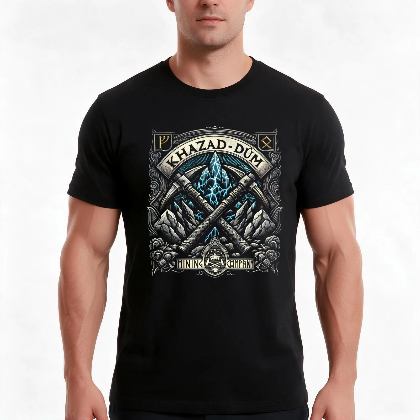 Khazad-D?m Mining Company T-Shirt, Summer Casual Cotton Tee, Oversized Streetwear Tops, Vintage Graphic Print, Unisex Men Women