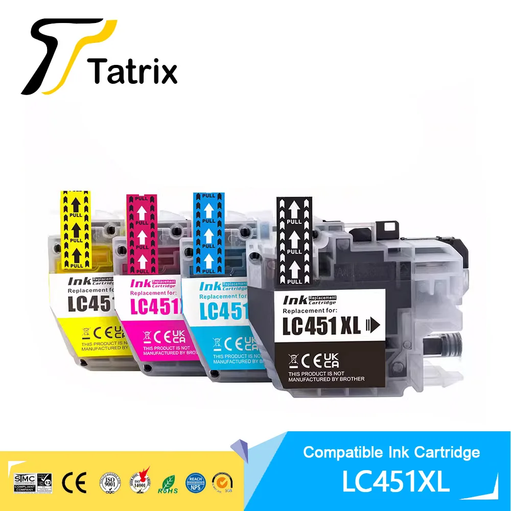 Tatbrother yüksek kapasiteli LC451XL B-LC451XL LC451 Brother DCP-J1050DW,DCP-J1140DW,MFC-J1010DW yazıcı için uyumlu mürekkep kartuşu