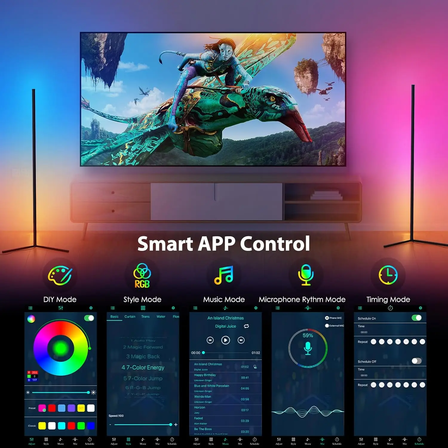 Smart LED Floor Lamp RGB Remote & APP Control Music Sync Corner Lighting Timer Modern Mood Standing Lamp for Living Room Gaming