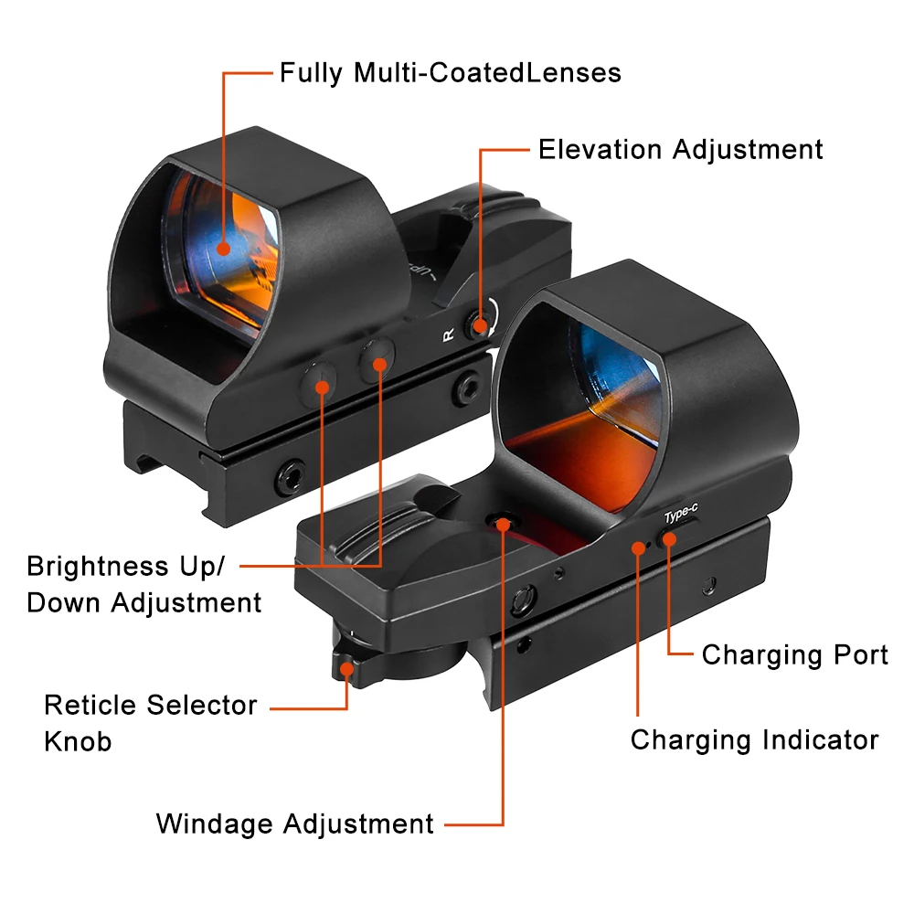 1x28x40mm Red Dot Sight Outdoor Hunting Optics Riflescope USB Rechargeable Reflex Sight Air Rifle Scope for 20mm Picatinny Rail