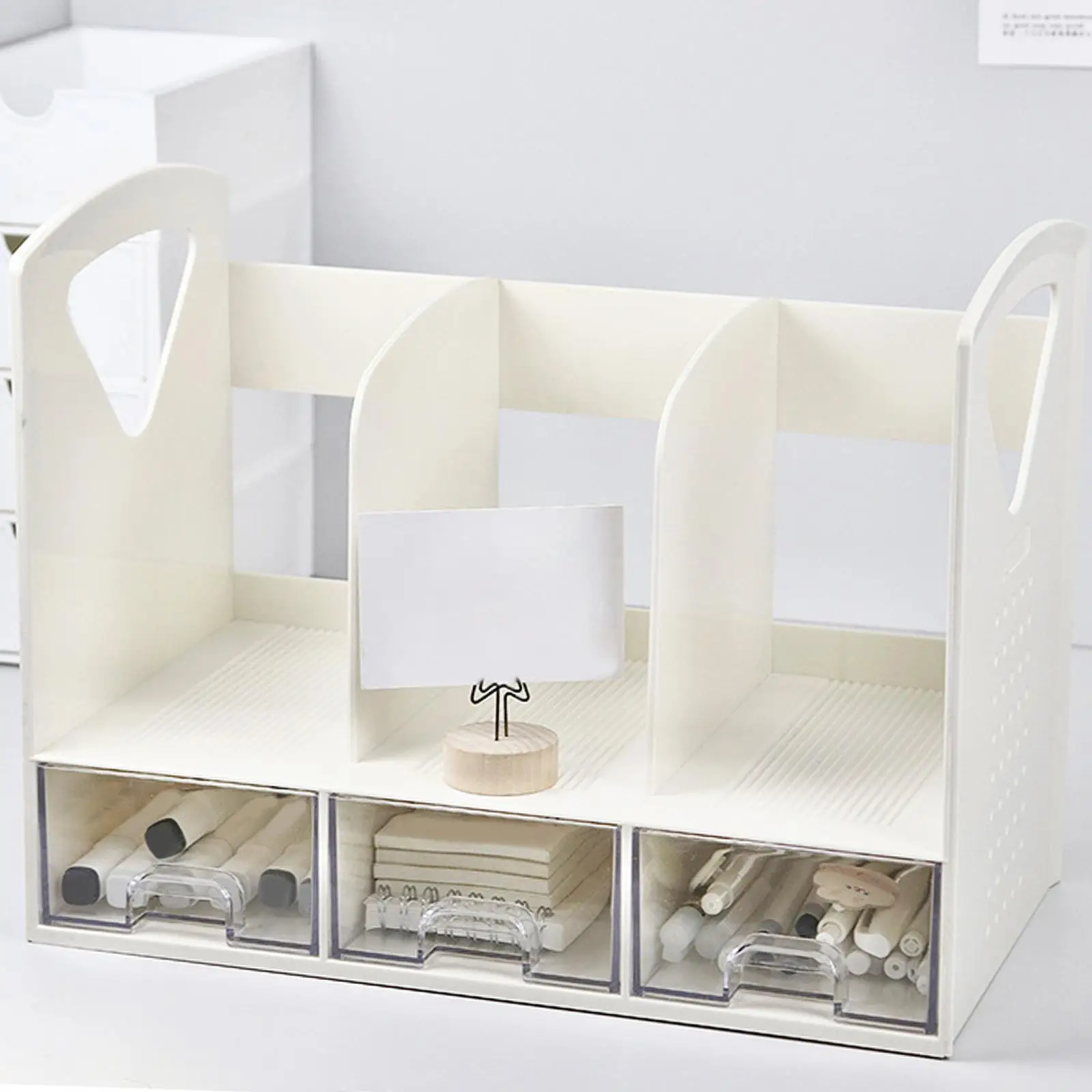 Bookshelf Organizer for Desk with 3 Drawers Corner Shelf White ABS Material for Home Office Study Room Storage