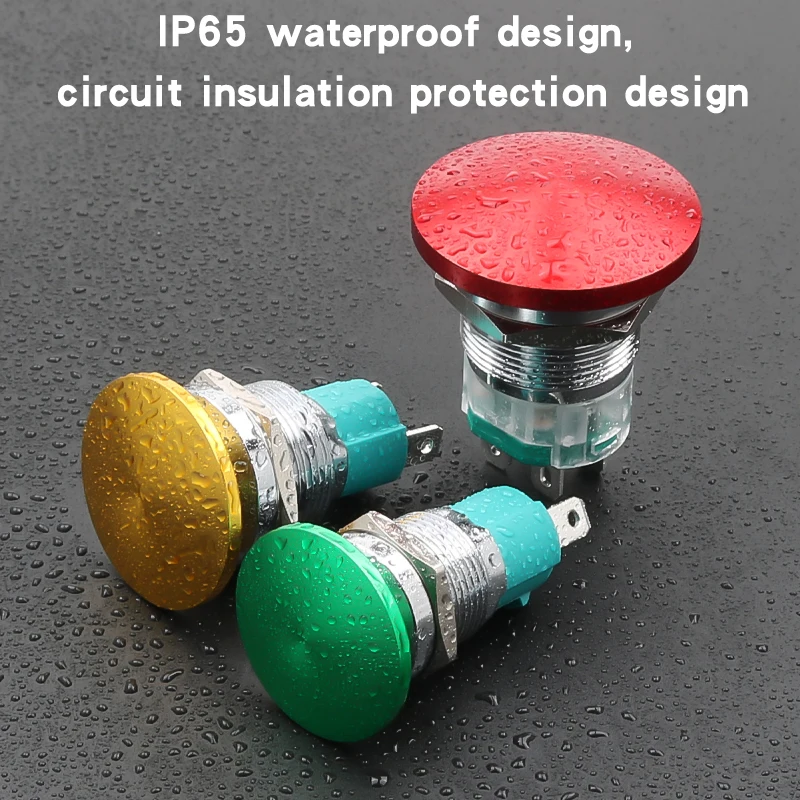 Mushroom Metal Button Switch 16MM 19MM 22MM 10A Large Current Momentary Latching  Welding Foot 1NO/2NO Red Green Yellow Blue