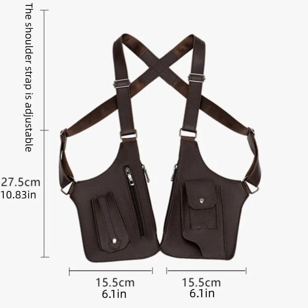 Leather Strap Underarm Strap Wallet Pocket Vintage Double Hidden Pocket Shoulder Harness Bag Anti-Theft Vest Bag
