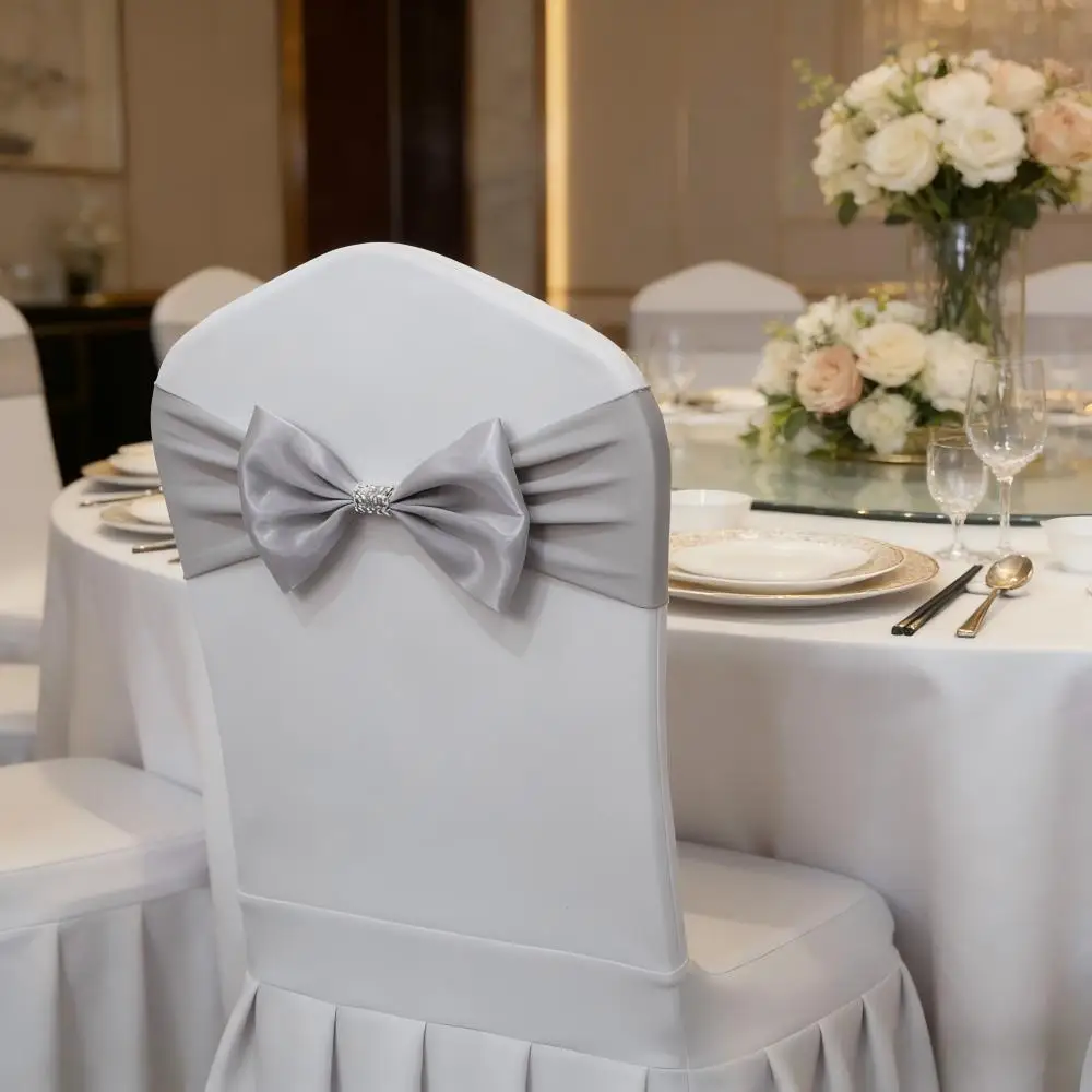 10-teilige Hochzeitsdekoration, Spandex-Stuhl-Schärpenbänder, Fliege mit glitzernder Diamantschnalle für besondere Anlässe, Geburtstagsfeier – Detail 16