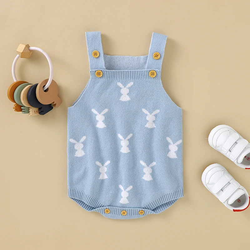 

Newborn Baby Bodysuits Knit Infant Girl Boy Jumpsuit Cute Rabbits Toddler Kid Sling Clothing Sleeveless 0-18M Tops Romper Easter