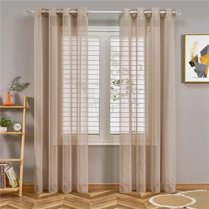 300cm Height Moder solid Color Bedroom Window Sheer Curtains Faux Linen Living Room Tulle Drapes