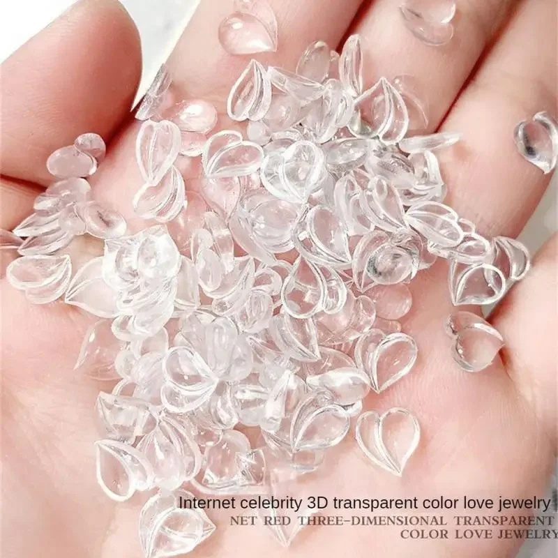 Breloques 3D en Résine Transparente pour Nail Art, Ornement de Décoration d'Ongles en Strass, Cœur, Amour Clair, Kawaii