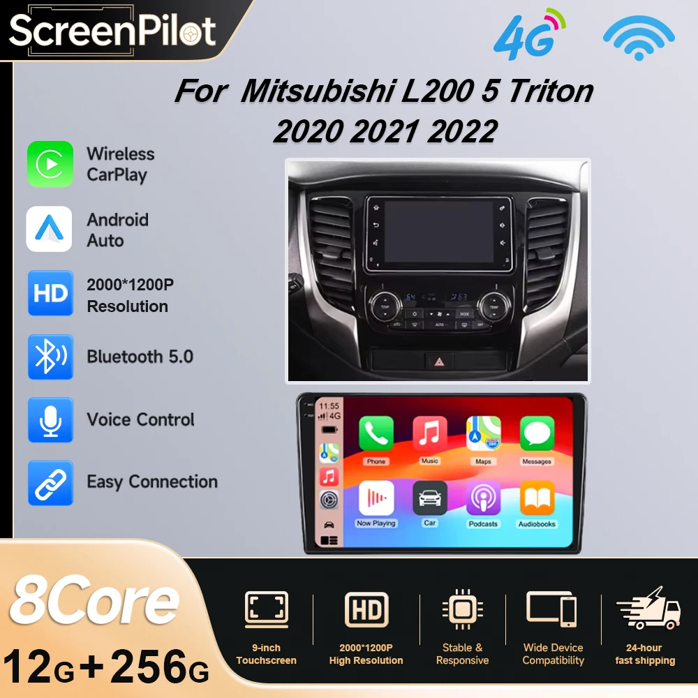 9 Inch Android 16 Car Stereo For Mitsubishi L200 5 Triton 2020 2021 2022 Auto Radio Multimedia Player Navigation GPS With Radio