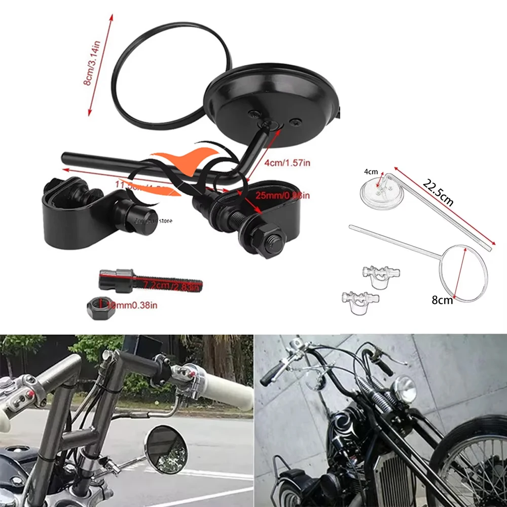 

2Pcs 7/8" Handlebar Round Rear View Side Mirrors Motorcycle For Bobber Cruiser Racer Cafe motorcycle accessories