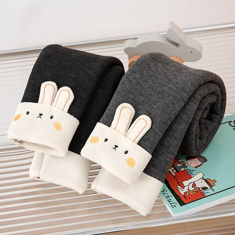 

Autumn and Winter Thickened Children's Warm Pants Girls' Leggings Baby Cute Rabbit Cartoon New Korean Style Long Pants