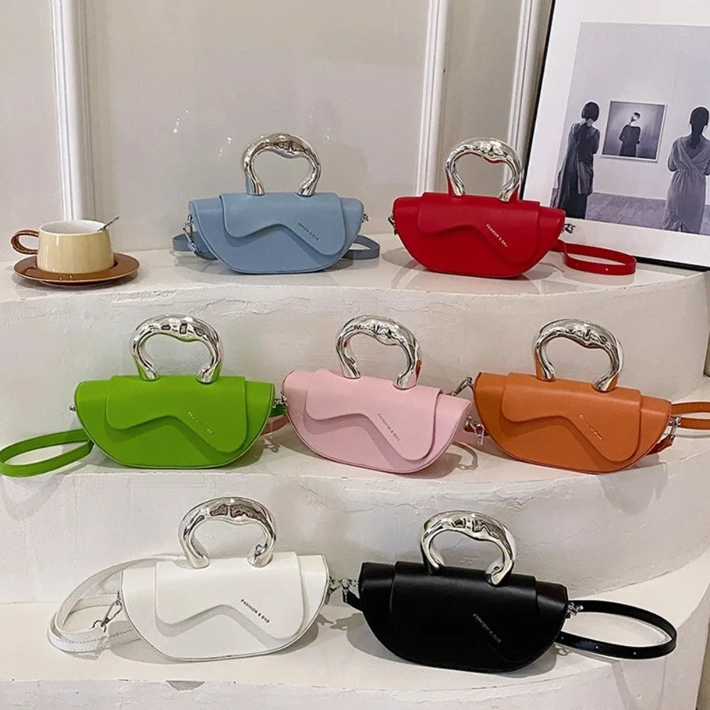 Fashion Solid Color Shoulder Bags PU Large Capacity Crossbody Bags Saddle Bag