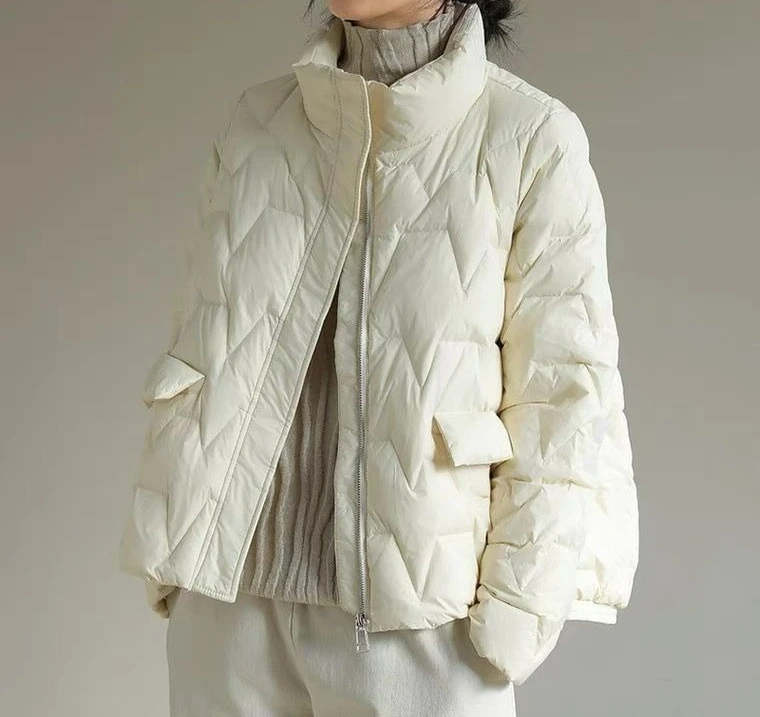 سترة قصيرة خفيفة للأسفل فضفاضة بياقة واقفة موضة الشتاء سترة نسائية خفيفة ورقيقة #1