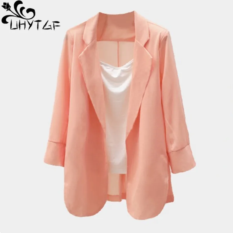 

UHYTGF Spring Summer Jacket Women's 2022 Chiffon Blazer Coat Cardigan Breathable Female Tops Thin Sun Protection Clothing 2076