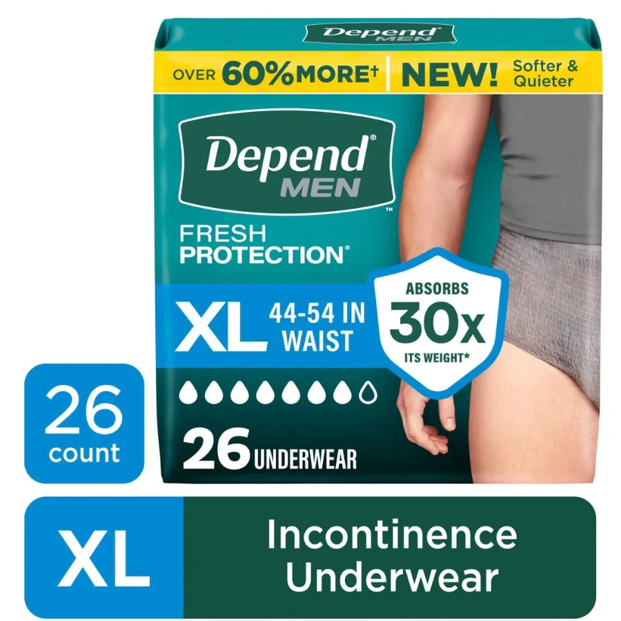 

Fresh Protection Incontinence Underwear for Men, Adult Diapers, XL, 26 Count