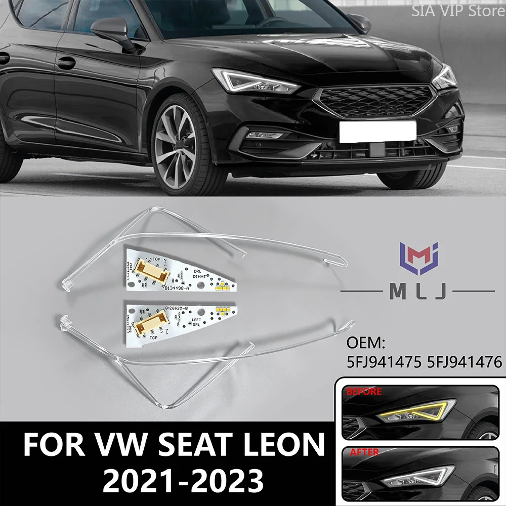Tubo Guía de Luz para Faros Delanteros SEAT LEON 2021-2023, Placa de Chip DRL, Tira de Luz Diurna, Ojo de Ángel, Accesorios para Auto