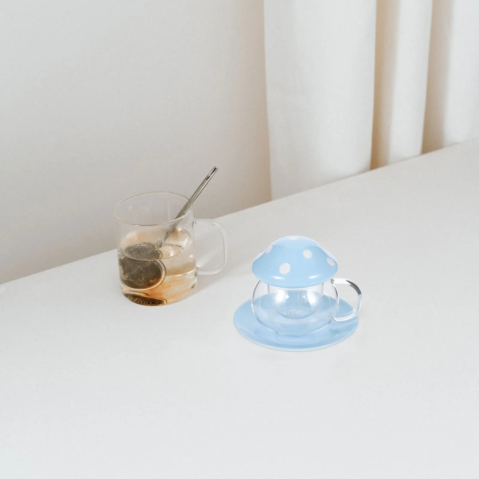

Mushroom Flower Tea Cup Glass Tea Mug Small Clear Cup with Strainer Lid Infuser Perfect Gift Home Office Teacup