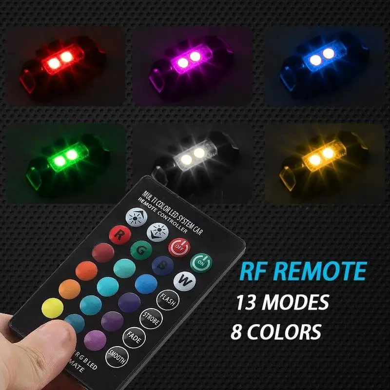 Wireless Remote Control USB LED Strobe Safety Warning Light Multi Flashing Modes for Sedan Pickup Motorcycle