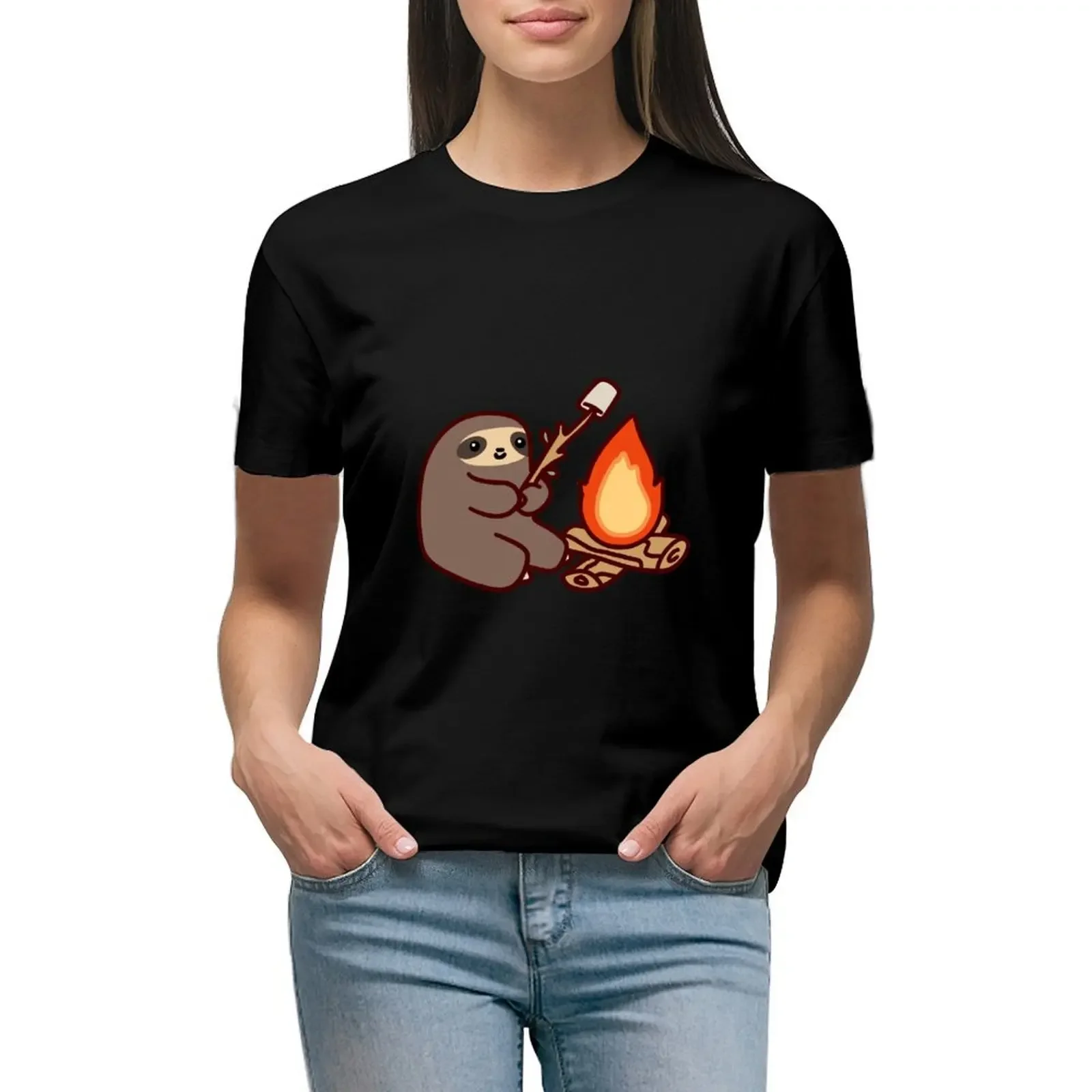 Campfire Sloth T-Shirt kawaii clothes customizeds customs shirts graphic tees new edition t shirts for Women