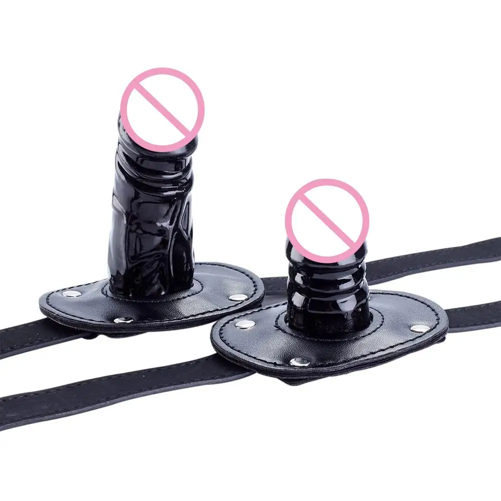 Lockable Dildo Penis Mouth Gag with Lock Bondage Leather Strap On BDSM Adult Sex Toy for Women