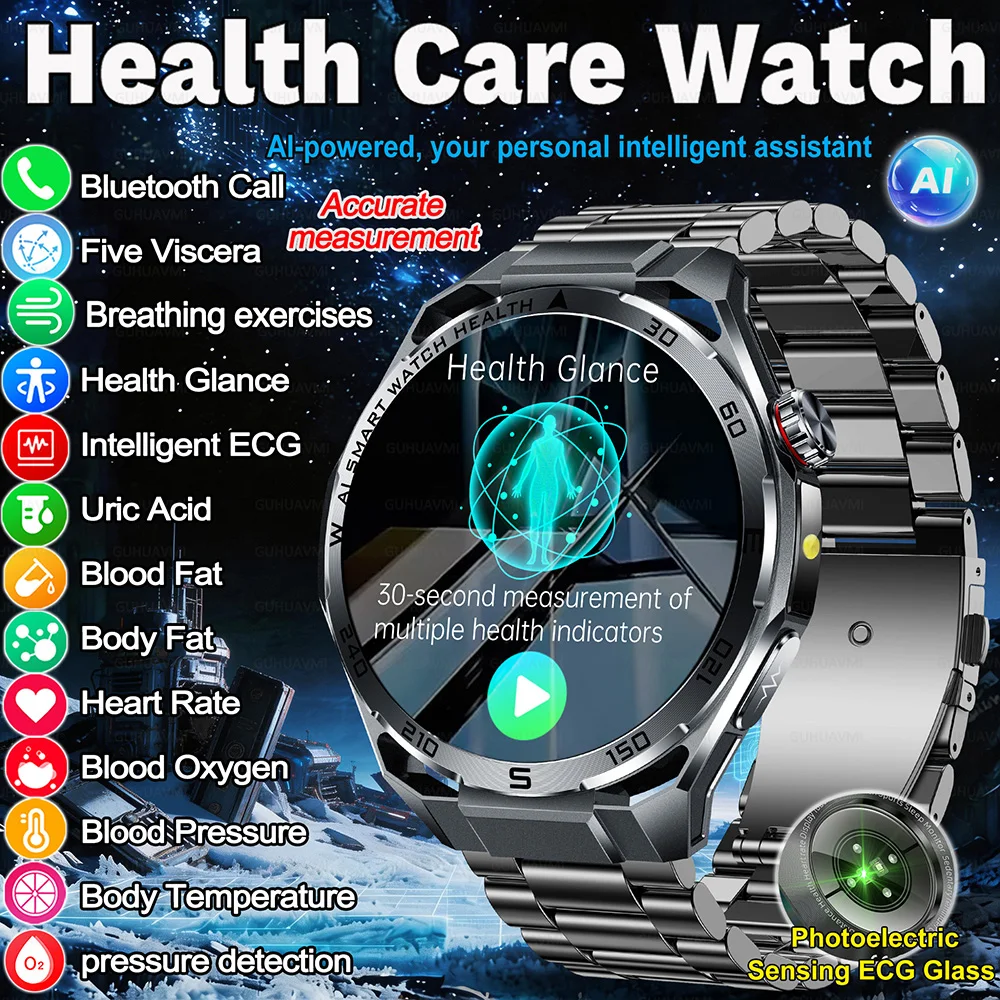 

2026 New AI Human Health diagnosis ECG+HRV Smart Watch Blood Pressure Uric acid Blood lipid Bluetooth Call Smart Watch Men Women