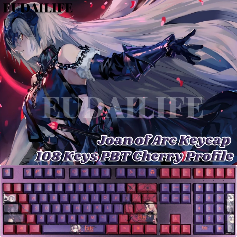 

FGO Keycap Fate Grand Order Jeanne D'Arc Joan of Arc 108 Key PBT Sublimation CHERRY Profile MX Cross Switch Mechanical Keyboard