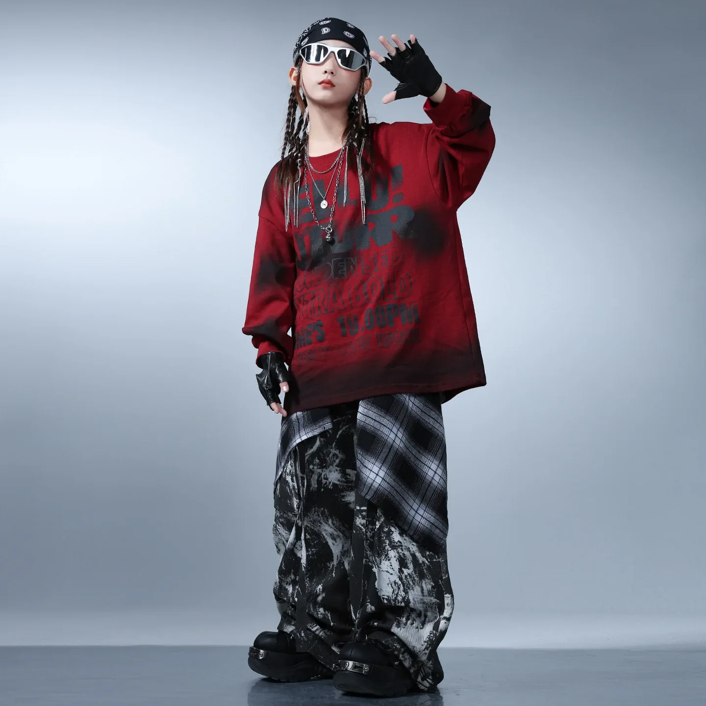 Kind Kpop Hip Hop Kleidung Rote Buchstaben Sweatshirt Casual Strap Print Cargo Hosen für Mädchen Junge Street Dance Tragen Kostüme Kleidung