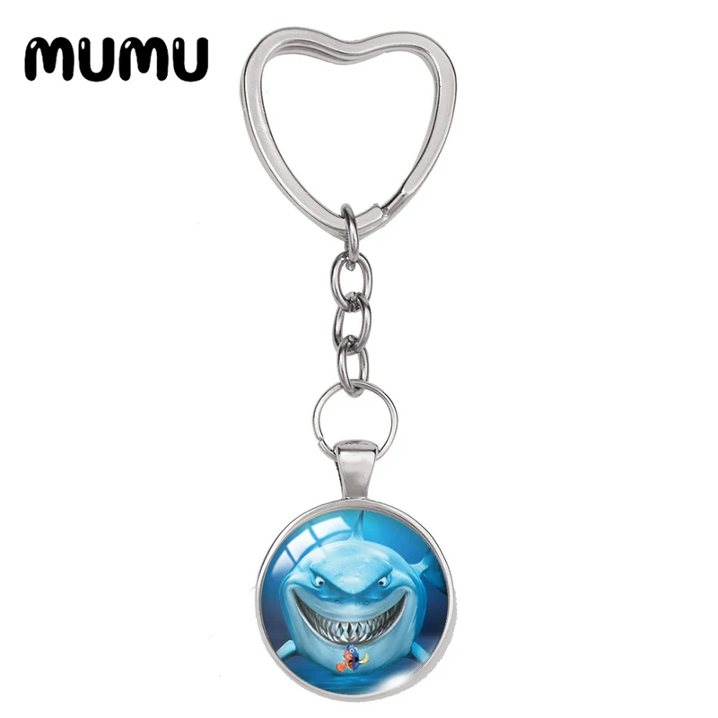 2024 New Finding Nemo Dory Heart Keyring Funny Keychain Glass Dome Cabochon Jewelry Gifts Children