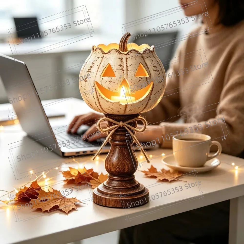White Pumpkin Tealight Candle Holders Holder,Halloween Resin Candle Holder,Craftsmanship Ornament for Halloween &Thanksgiv Decor