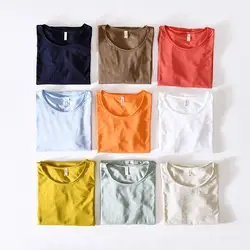 Cotton 100% Summer High -end Brand Boutique Men's Casual Round Neck Short -sleeved T-shirt Pure Color Male Thin Casual T-shirt