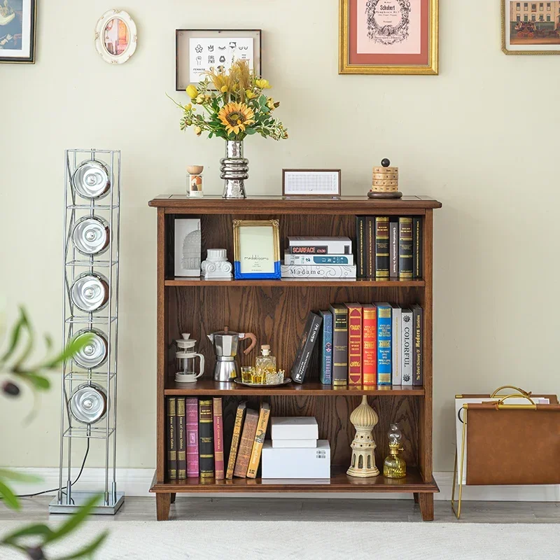 

LAmerican solid wood bookcase floor-to-ceiling small bookshelf display open storage cabinet