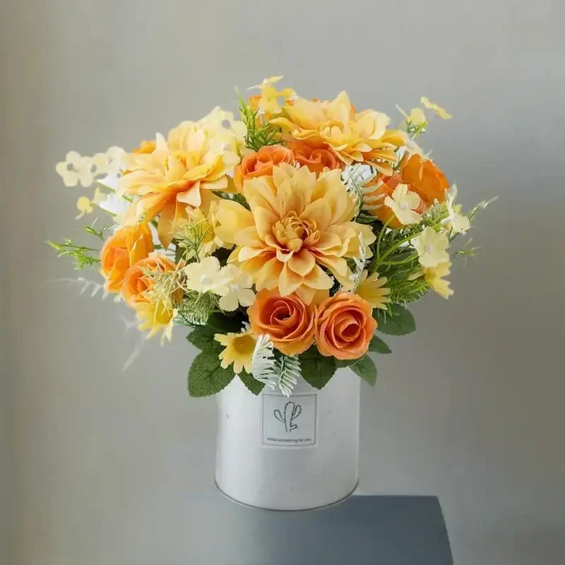 1PC Artificial Rose Flowers Wedding Home Bedroom Decor Bridal Bouquet Garden Fake Silk Dahlia Hydrangeas Vase For Board Outdoors