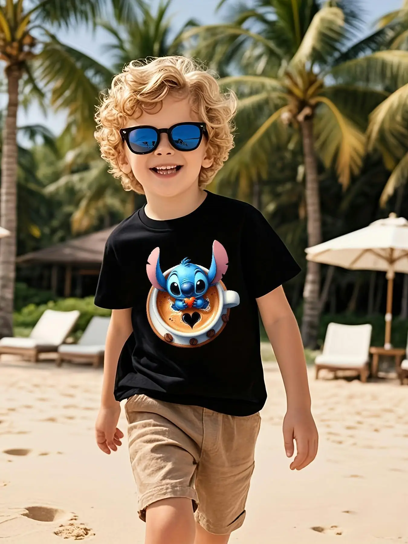 

2025 New Disney Printed Children's Street Fashion Trend Short Sleeve Pure Cotton Round Neck T-shirt