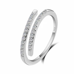 Beautiful Thin Ring Design for Lady Resizable Jewelry 925 Sterling Silver Color Sparking White Zircons Women Party Accessories