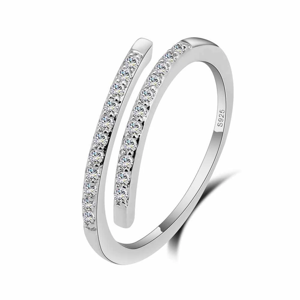Piękny cienki pierścionek dla pani Biżuteria o zmiennym rozmiarze 925 Sterling Silver Kolor Błyszczące białe cyrkonie Akcesoria imprezowe dla kobiet
