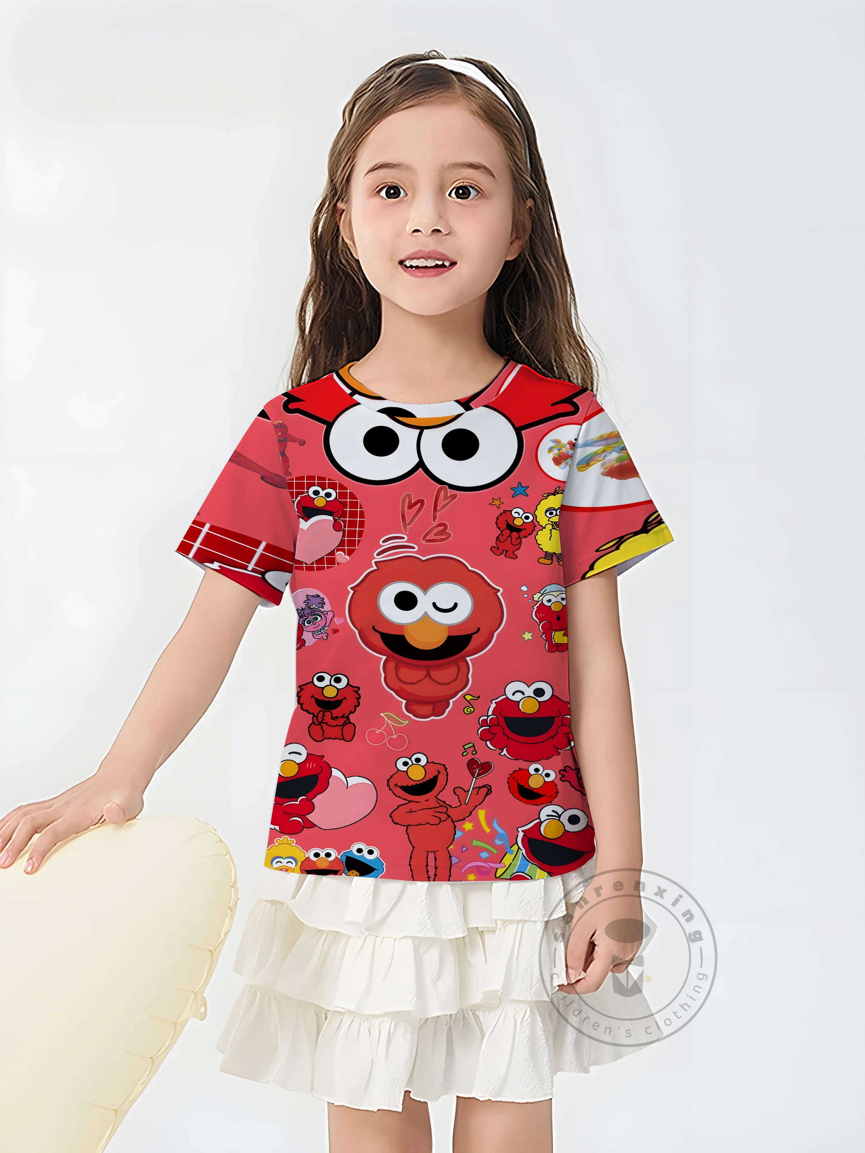 Camiseta fresca de dibujos animados de Barrio Sésamo, camiseta de verano para niños y niñas, Top de manga corta con estampado 3D, ropa informal cómoda