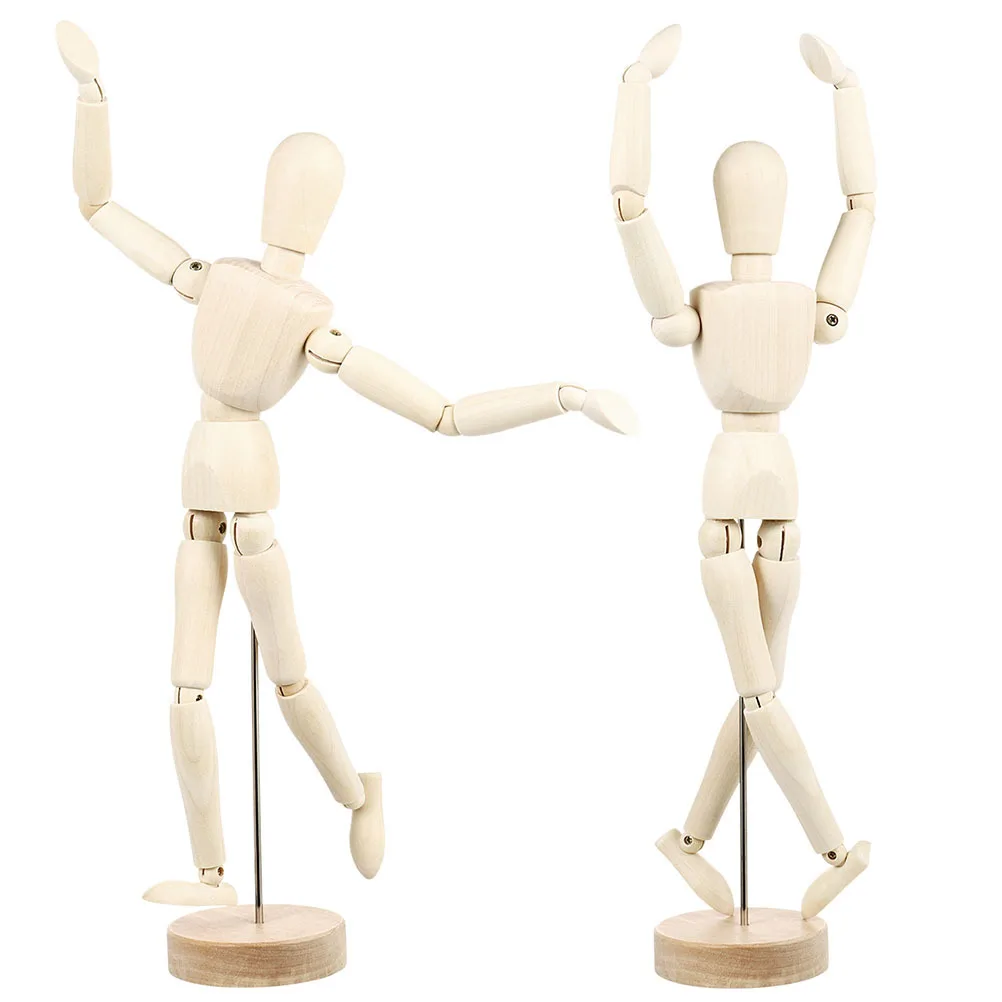 

2pcs Jointed Puppet Solid Wood Craft Movable Art For Sketching Diy Desktop Decoration Wooden Adornment Handicraft Sewing Tool