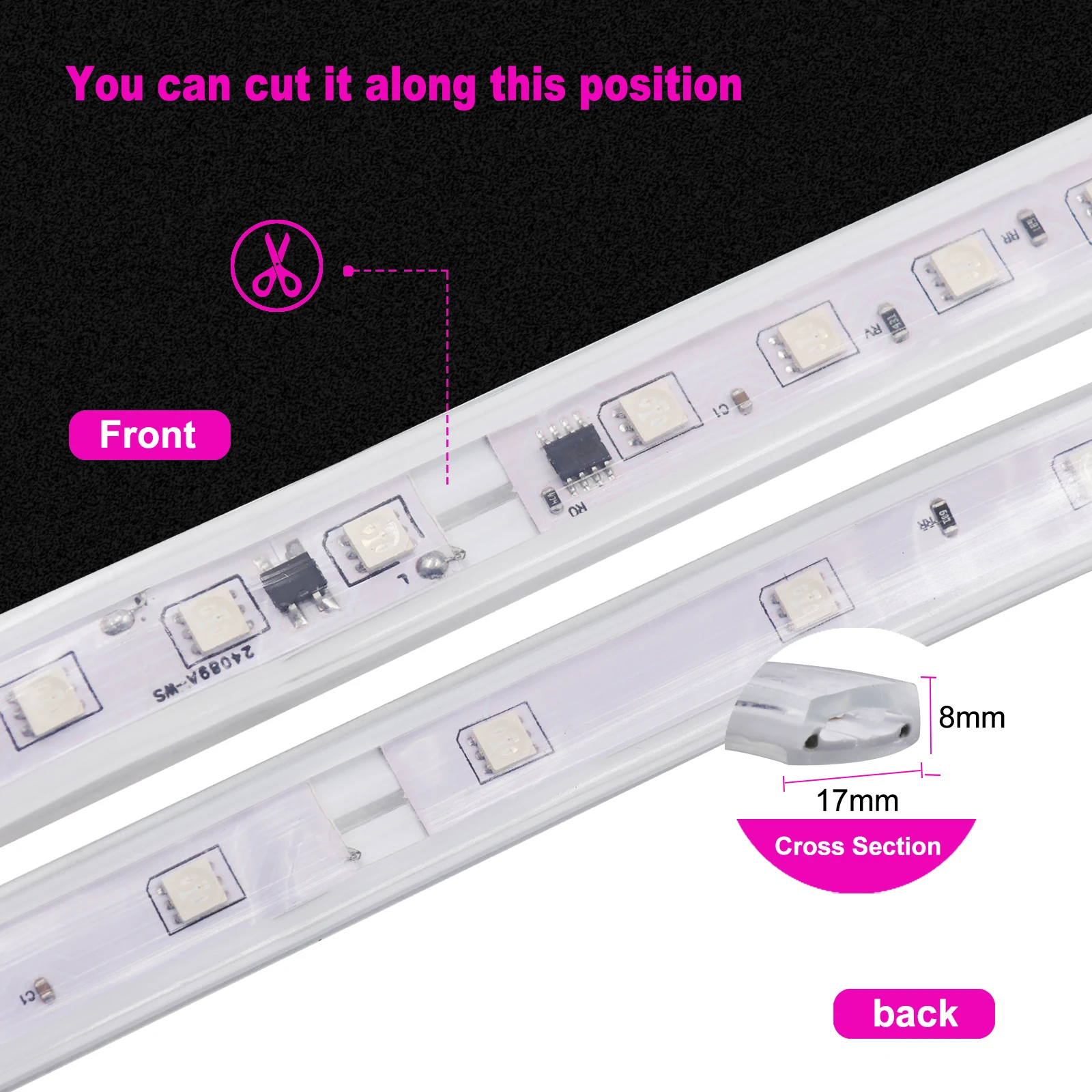 WS2811 tira de luces LED direccionable individualmente IC 30LEDs/m 60LEDs/m Color de ensueño cinta de luz LED RGBIC impermeable AC 220V