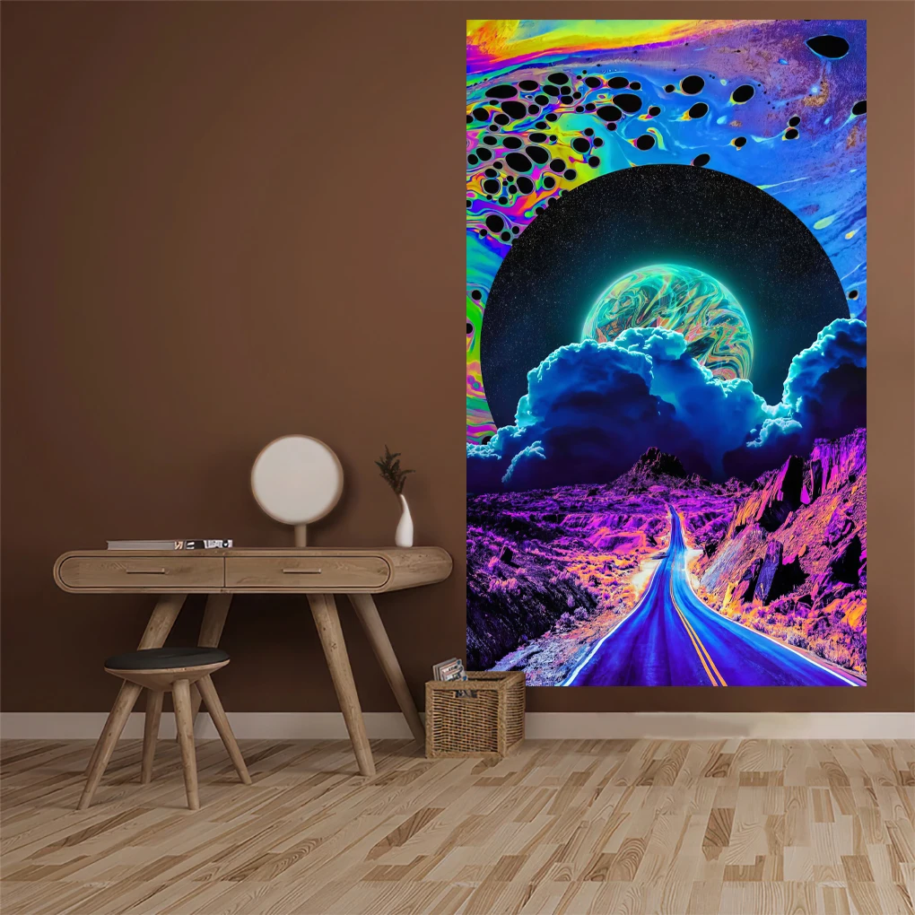 Psychedelic Tapestry Room Decor Aesthetic Planet Collage Poster Printed Wall Hanging Bedding Carpets Decoration For Home