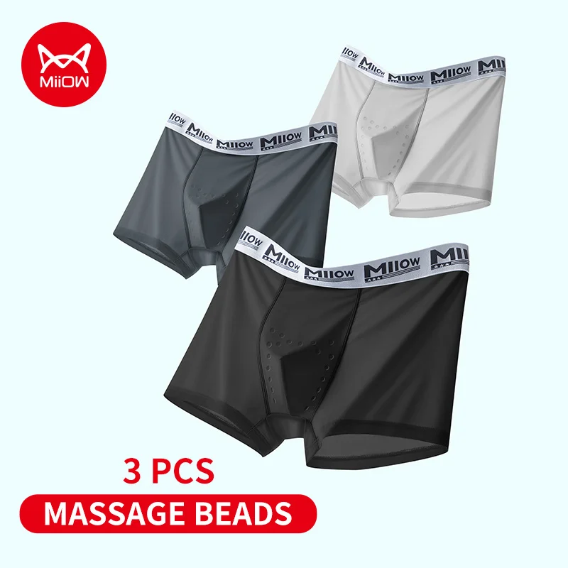 

MiiOW 3Pcs Nylon Ice Silk Men Underwear 10A Antibacterial Massage Bag Crotch Men's Panties Breathable Mesh Man Boxers Underpants