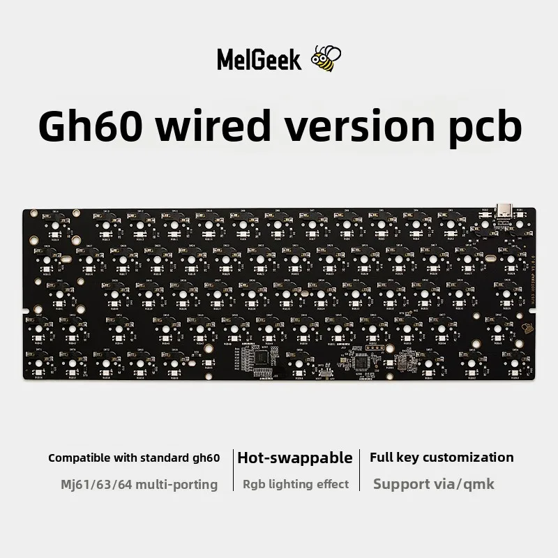 

MelGeek GH60 Mechanical Keyboard PCB Single-mode Hot Swappable RGB Customized Keyboard Circuit Board Compatible with QMK/VIA