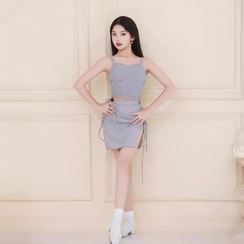 New Latin Dance Practice Suit Temperament Suspender Navel Showing Figure Girls Adult Performance Clothes