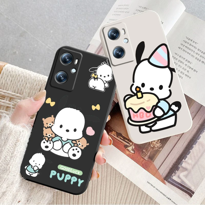 Sanrio Pacha Dog Cartoon Liquid Left Rope For OPPO Find Reno 7 6 X6 X5 X3 X2 A98 A96 A15 A53 A74 A72 A5 A16K 5G S 2020 4G Soft