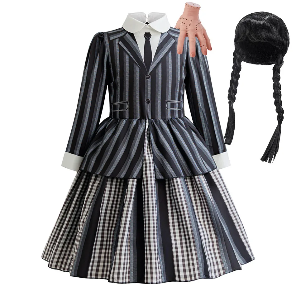 

Girl Black Striped Princes Halloween Dress Spooky Wednesday Party Cosplay Costume Carnival Stage Performance Celebration Outfit