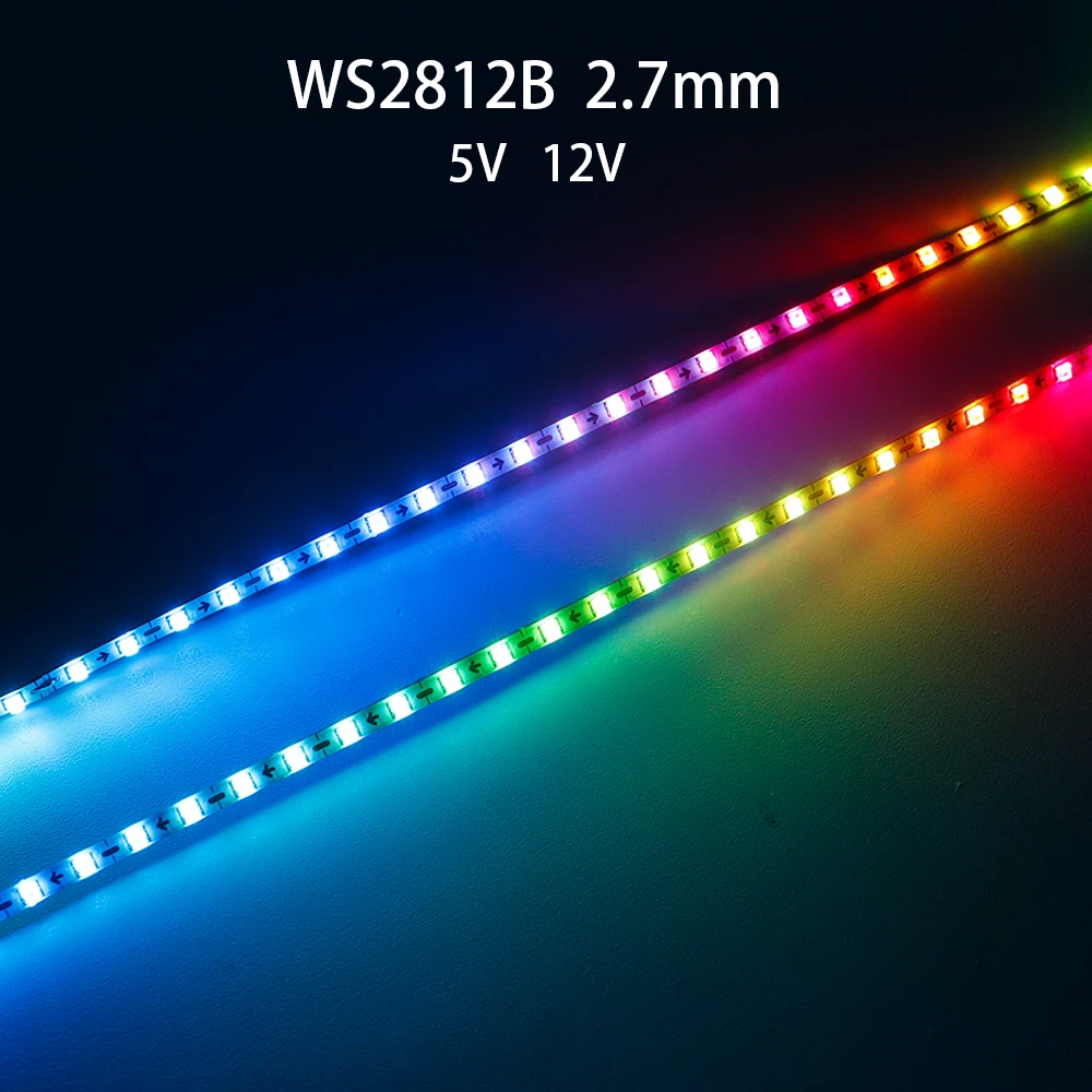 

2.7mm Ultra Narrow WS2812B LED Strip Individually Addressable WS2812 RGBIC Colorful Pixel Light 160Leds/m IP30 White PCB DC5/12V